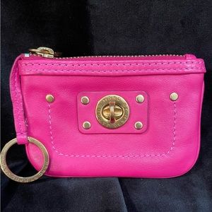 MARC JACOBS KEY/CARD CASE  -  Pink Leather; Gold Accents